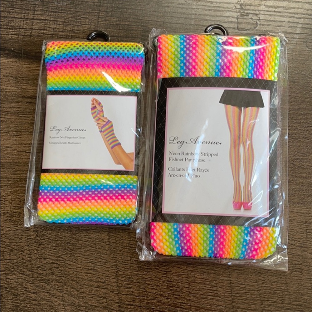 Set—Rainbow Fishnet Stockings & Fingerless Gloves